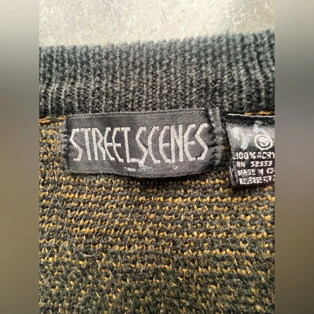 Vintage 90’s Street Scenes Acrylic Deep V-Neck Brown & Black Sweater Men’s S - Picture 4 of 5